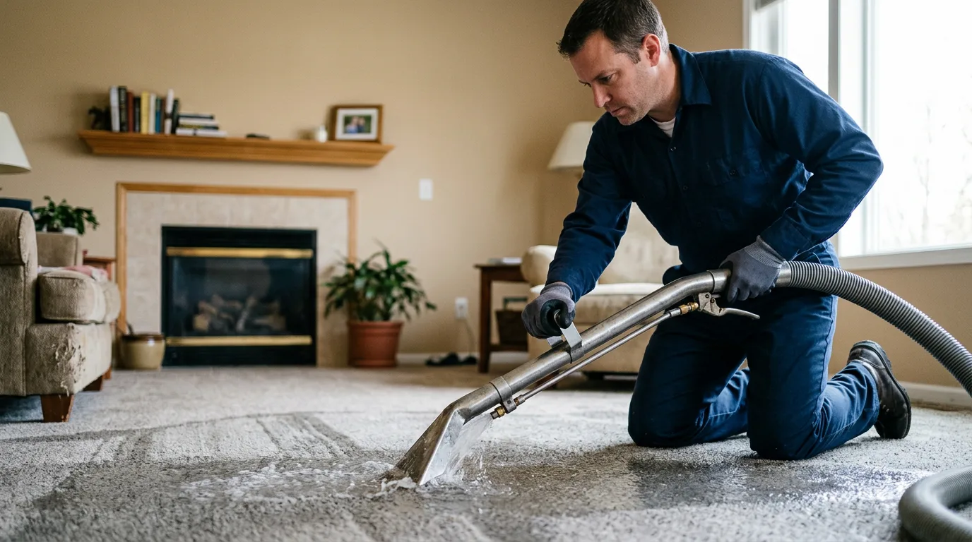 Water damage restoration technician working near Quinton, AL